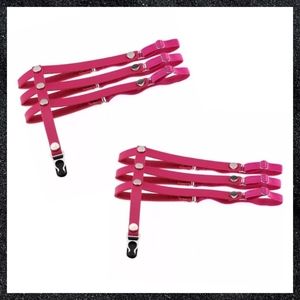 Dark Pink Triple Strap Studded Leather Leg Thigh Garter Harness Pair Set